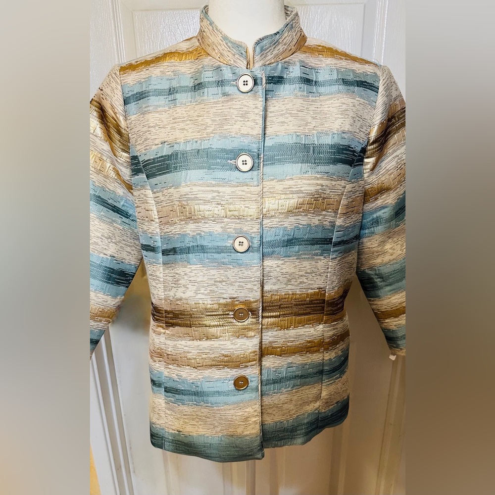 Draper’s & Damons Jacket aqua blue gold jacket blazer long sleeve Size Medium - Picture 7 of 8
